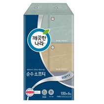 깨끗한나라 정사각 순수소프티 미용티슈 1팩 100매x6개입, 단품
