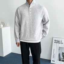 데일트 남자 부드러운 오버핏 헨리넥 반폴라 니트