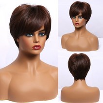 중년여성가발 인모 부드러운 가발 짧은 여성 합성 금발 계층화 된 헤어 스타일 천연, 한개옵션1, 08 SS166-3