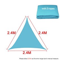 전원주택 테라스 그늘막 야외 카페 옥상 천막 어닝 스카이 블루 모든 크기 방수 차양 항해 사각형 직사각형 삼각형 정원 캐노피 수영장 그늘 캠프 하이킹 마당, 2.4x2.4x2.4m