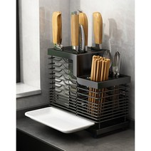 SAIVEINA 주방 다용도 싱크대 스테인리스 스틸 수저꽂이 조리도구 수납함 분리형 보관함 그리드 디자인 통풍 수저통, 블랙, 1개