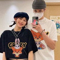 2P 여름 커플록 고급감 반팔티셔츠 주토피아 폭스닉 래빗주디 프린트 커플티셔츠