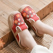 에스파드류 여성 슬립온 보헤미안 캔버스 슬립 플랫 신발 편안한 레트로 로퍼 숙녀 캐주얼 자수 스니커즈