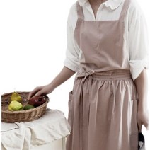 지엔 프로방스 린넨 방수앞치마 어린이집 선생님 카페 원피스형 앞치마 조절가능, 인디핑크, 1개