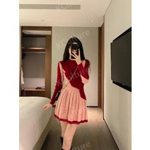 골프웨어 테니스룩 니트 투피스 세트 플리츠 스커트 나들이 피크닉 여행룩 스쿨걸 걸그룹