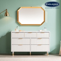 [잉글랜더] 플레이스 화이트 템바보드 7단 와이드 수납 화장대(거울포함), 색상:화이트