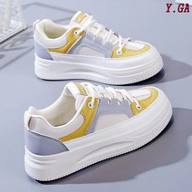 Y.GA 봄 가을 여성 편안한 통굽 운동화 여자 키높이 스니커즈 경량 굽높은 캐주얼 슈즈 미끄럼 방지 신발 통기성이 좋다