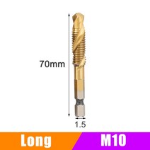 탭핑 탭드릴 손드릴 Hex Shank-티타늄 도금 HSS 나사 드릴 비트 메트릭 탭 기계 복합 태핑, 12 1 PC M10 of Long