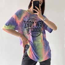 오브치치 루즈핏 하늘원단 물나염 여성 반팔티 반팔 티셔츠 여름티 박스티셔츠 나염티셔츠 롱티셔츠 롱티 데일리 롱티셔츠 레깅스 코디티