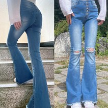 뉴욕스키니 여성부츠컷청바지 스판 세미와이드 찢청