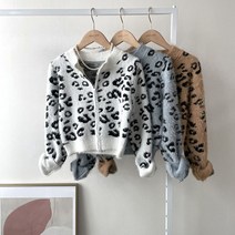 레오파드 호피 퍼 털 세미 크롭 집업 니트 가디건 3컬러