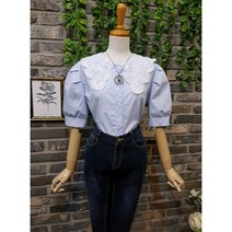 (무료배송)퓨어 레이스 카라 반팔 블라우스