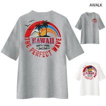 어워크 오버핏 반팔티 남녀공용 5부 반팔 티셔츠 야자수