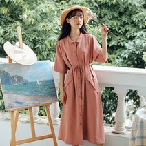 위위브렌 여성용 반팔 라운드넥 셔츠 원피스