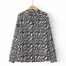 XL-7XL 빅사이즈 패턴 레트로 셔츠 여성 블라우스 기하학 솔리드