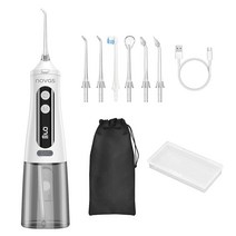 Novas 치아 잇몸 및 교정기용 무선 워터 플로서 9가지 세척 모드가 있는 구강 세정기 6가지 치실 팁 가정 여행용 방수 클리너 350ml 탈착식 물탱크블랙 USA 미국, White