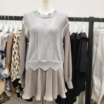 막스카라 니트 믹스 플리츠 블라우스 M21QWB302ME