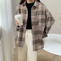 여성 루즈핏 빅사이즈 기본 기모 체크 셔츠 남방