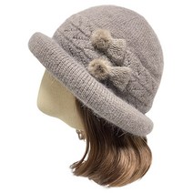 엄마짱 MHF_8583_왕방울리본 울니트벙거지 / 여성겨울두건 니트모자 중년여성 할머니 외출모자 50대여성 60대여성 주말여행 연말연시 크리스마스