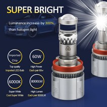 H7 LED 프로젝터 미니 렌즈 자동 12V 60W 6000K 오토바이 헤드 램프 하이 로우 빔 터보 팬 라이트 H11 900, 03 9005/HB3
