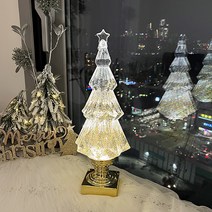 투명 크리스탈 트리 오르골 스토우볼 크리스마스 워터볼 연말선물 LED 무드등 차박 캠핑 램프 크리스마스선물, 골드
