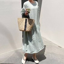 마이시즌 여성 산뜻 셔링 롱 원피스