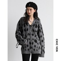 세련된 레트로 레오파드 넥타이 염색 넥 모헤어 니트 카디건 코트 여성을위한 새로운 패션 빈티지 스웨터 봄 가을