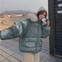겨울 여성 여학생 인조퍼 모헤어 데일리 브리즈 다운 숏 패딩 재킷 점퍼