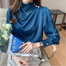 베이시코 / 도톰 골드버튼 셔링 실크블라우스