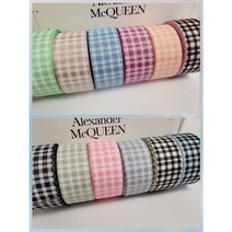 40mm 체크골지리본 원단리본 선물포장끈 프린트리본, 블랙핑크
