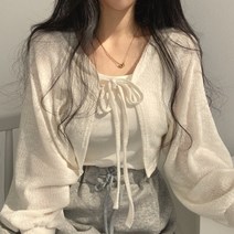 가디건 가을 봄 간절기가디건 니트 얇은 흰색 카디건 붕대 랜턴 슬리브 짧은 코트 풀 팜므 니트웨어 탑 걸 카디건 한국어 스타일 캐주얼 t ​​셔츠