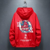 방수바람막이 러닝바람막이 남성 패션 힙합 윈드 브레이커 재킷 일본 캐주얼 후드 스트리트웨어 여성 느슨한 하라주쿠 악마 코트
