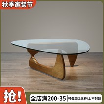 베드 침대 사이드 간이 테이블 쇼파 보조 북유럽 복고풍 중세 거실 조명 럭셔리 빈티지 매우 단순 현대 Noguchi Isamu 유리 커피 소파, [08] S 사이즈 유리 15mm 통나무 다리 108*