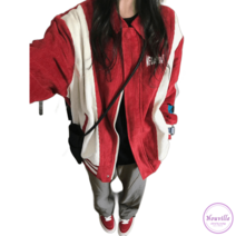 야구 잠바 코듀로이 화이트 배색 오버핏 남녀공용 카라 베이스볼 점퍼 개강룩 여행룩 커플룩