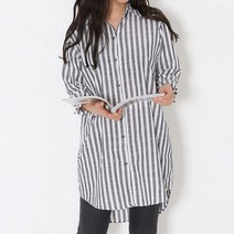 리더스 리더스 블랙 색상 얇은 세로줄 박시한 롱 남방 가벼운 외투 코디 (5350420)
