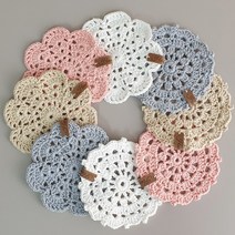 (완제품) 핸드메이드 코바늘 티코스터/ 컵받침/ 도일리/ 손뜨개질, 꽃잎, 연베이지
