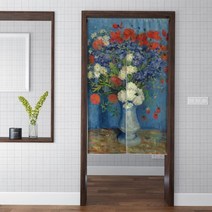 반 고흐 해바라기 그림 도어 커튼 하프 롱 주방 노렌 커튼 월 태피스트리 장식 홈 주방 카페 장식 플러시