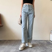 옷자락 [옷자락] 여자 여름 롱데님 스트레이트 면 청바지
