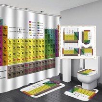 영어 원소 주기율표 샤워 커튼 세트 어린이 학생 교육 방수 욕실 매트 러그 후크, 01 4Pcs-1_05 W180xH180cm