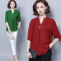 CESS 3095 차이나 브이넥 쉬폰블라우스 4색상 여성 블라우스