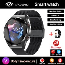 심박계 비 침습적 혈당 ecg ppg 스마트 워치 심박수 혈액 산소 건강 smartwatch ip67 방수 스포츠 시계 186, 메쉬 벨트 블랙