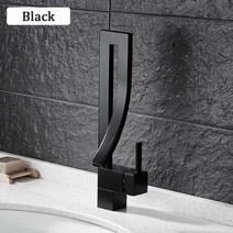 헤드 수도 시공 욕실 세면대 꼭지 셀프 수전 교체 설치 수도꼭지 크롬 황동 사각 높이 싱크 싱글 핸들 데크 장착 화장실 냉온수 믹서 9060, Black_CHINA