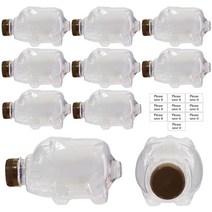 꽃눈깨비 저금통 쥬스병 10개 + 방수라벨 스티커 10 개, 돼지 저금통 쥬스병 350ml,10개, 돼지 저금통 쥬스병 350ml