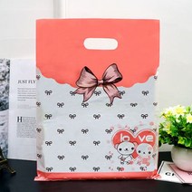 사각 핑크리본 비닐쇼핑백 50매_럭키데이몰 귀여운 팬시점 옷가게 의류매장 고급 비닐선물가방, 사각 핑크리본 대형 50매_럭키데이몰