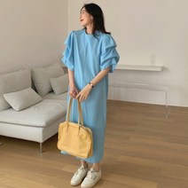 특이한 여성스러운원피스 셔링소매 앞트임 롱원피스 블랙 블루 핑크