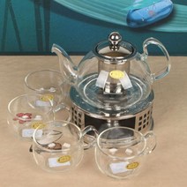 [∂LL7] 스텐거름망 워머 4인 유리다기세트(600ml) 선물용 찻잔 용찻 다기_h§eEA, §본상품§e, 바로이상품♡, 옵션무[#@$]