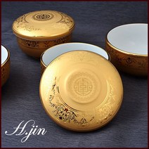 H.jin 골드세라믹 단반상기세트 당초문양 (2인용) 금도금 도자기 밥그릇 2p + 금도금 도자기 국그릇 2p 결혼선물 혼수 예단 부모님 생신 환갑 칠순 팔순 어버이날 명절, 1세트