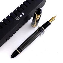 만년필 잉크 세트Wingsung 699 진공 충전 만년필 아크릴 투명 배럴 쓰기, 블랙 골드 클립, m(0.7mm)