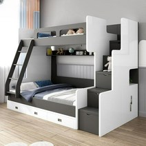 유아용2층침대 2층 자매 어린이 남매침대 벙커침대, 07.침대(사다리)+계단서랍+상하갈색매트2개