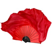1+1 한국무용 부채춤 너슬부채 빨간색 붉은장비 실크 그라데이션, 검정색 부채뼈 31cm 나풀거리는 40cm